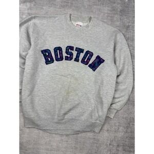 Vtg Destination Sweatshirt Mens Large Gray‎ Boston Crewneck 90s Arch Spell Out